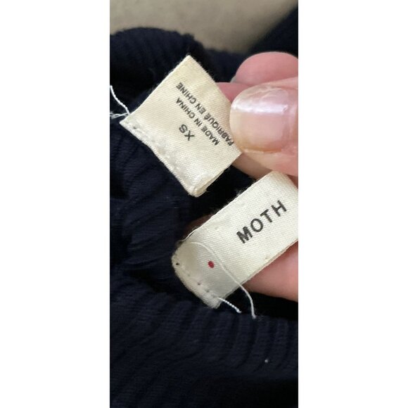 Moth By Anthropology Knitted Turtleneck Flared Sleeves Ribbed Navy Blue - XSmall - Picture 6 of 7